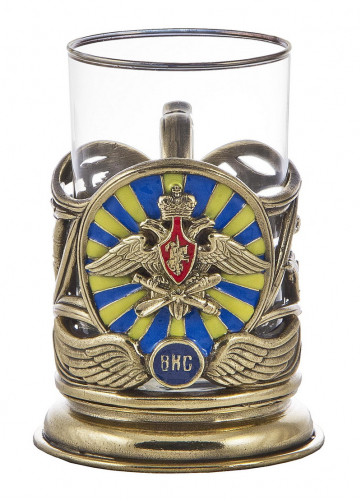 Набор для чая "ВКС" (3пр.) (эмаль) (стакан-стекло с золотым ободком, ложка- латунь, деревянный футляр) фото 4